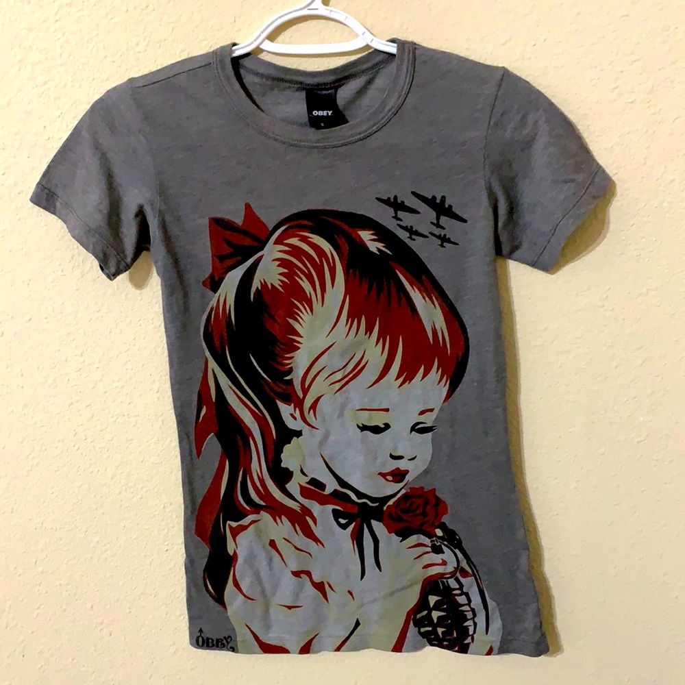 Obey Graphic Tshirt Aiko Grenade Girl with Rose